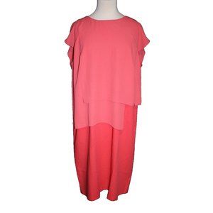 Feria Women's Dress Cap Sleeve Midi 2 Tone Bright Coral Size Large L (48) NEW